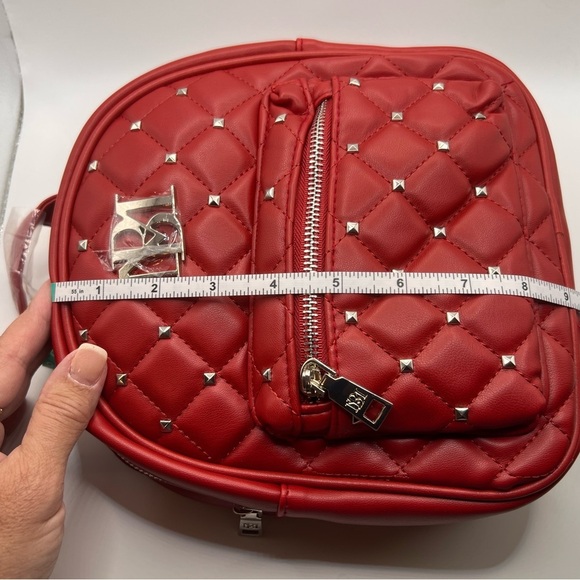 Mini Red Quilted Backpack with Silver Accents main image 5